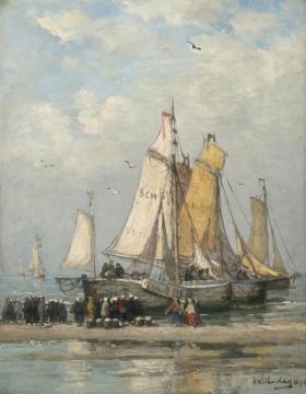 The Return Of The Fishing Fleet On Scheveningen Beach Artwork by Hendrik Willem Mesdag
