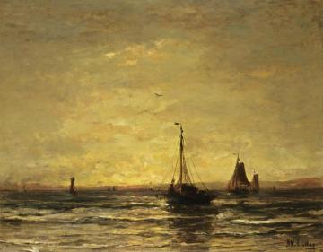 The Return Of The Fleet At Sunset Artwork by Hendrik Willem Mesdag