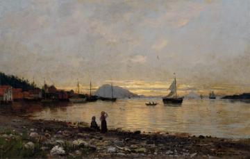 Sunset By A Rocky Shore Artwork by Adelsteen Normann