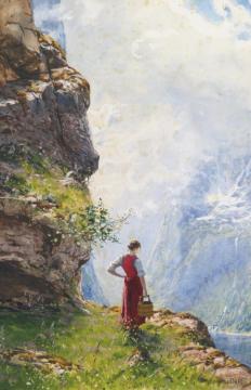 A Young Girl By A Fjord Artwork by Hans Dahl