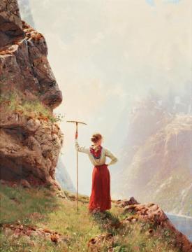 Flicka I Fjordlandskap Artwork by Hans Dahl