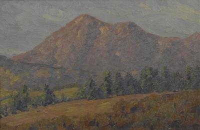 Trees On A Ridge With Purple Mountains Beyond Artwork by Maurice Braun