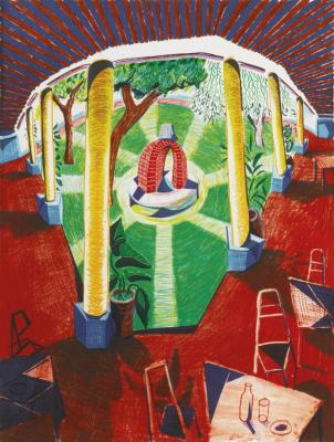 Views Of Hotel Well Iii Artwork by David Hockney