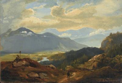 Alpine Valley With River Artwork by Oswald Achenbach