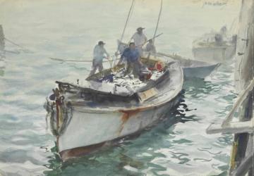 Fishermen In Dory Artwork by John Whorf