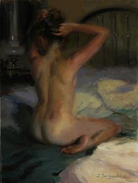 Kneeling Nude In Morning Light, 2012 Artwork by Lynn Sanguedolce