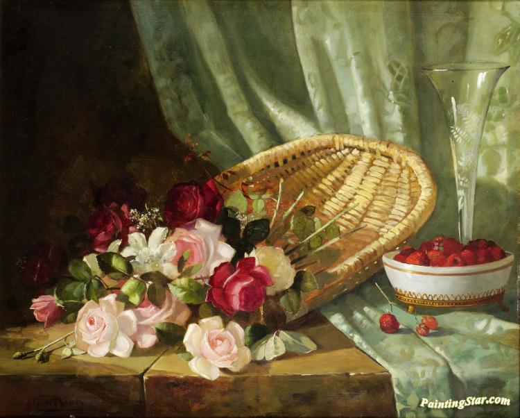 Still Life With Roses And Raspberries Artwork by Abbott Fuller Graves