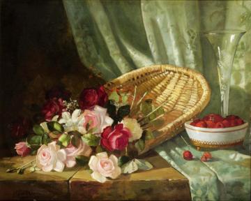 Still Life With Roses And Raspberries Artwork by Abbott Fuller Graves