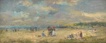 Beach Scene, Woman With A Red Parasol Artwork by Mabel May Woodward