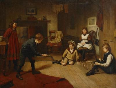 Children Playing In An Interior Artwork by Harry Brooker