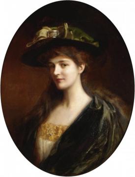 Portrait Of A Lady Wearing A Green Hat Artwork by Albert Lynch