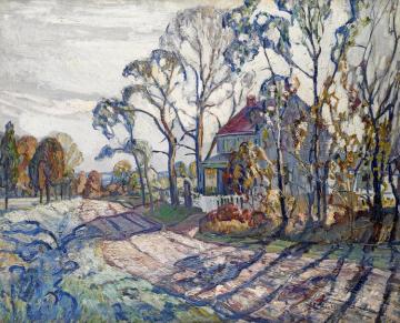 House,road And Trees Artwork by Walter Emerson Baum