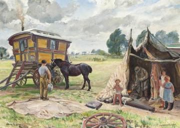 Gypsy Wagon And Tent Artwork by Dame Laura Knight