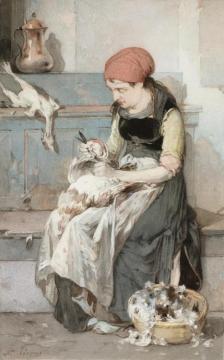 Woman From Psarra Plucking A Rooster Artwork by Nikiforos Lytras