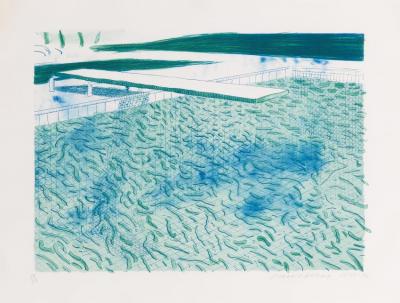 Lithograph Of Water Made Of Lines, A Green Wash, And A Light Blue Wash Artwork by David Hockney