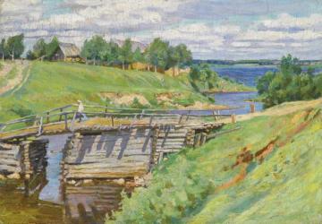 A River Landscape With A Bridge Artwork by Sergei Arsenevich Vinogradov