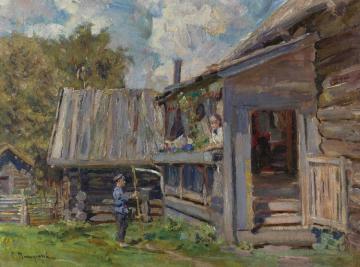 A Village Scene Artwork by Sergei Arsenevich Vinogradov