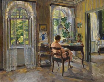 Lady In An Interior Artwork by Sergei Arsenevich Vinogradov