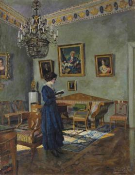Young Woman Reading Artwork by Sergei Arsenevich Vinogradov