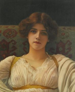 Study Of A Head In Drapery, Miss Ethel Warwick Artwork by John William Godward