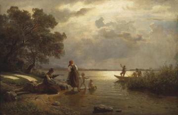 By The Lakeshore Artwork by Hans Fredrik Gude