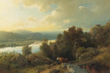 A Lakeside Landscape Artwork by Hans Fredrik Gude