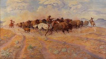 Indians Herding Buffalo Artwork by Harold Dow Bugbee