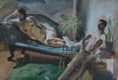 Chaise Longue, Two Figures Artwork by Stan Smith