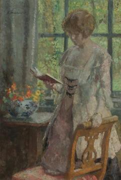 Young Woman Reading Artwork by Gari Melchers
