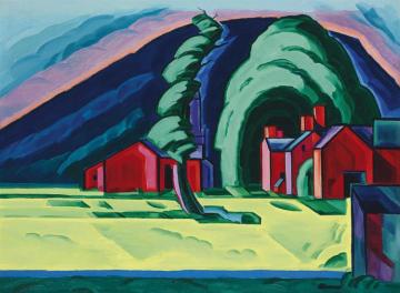 Illusion Of A Prairie, New Jersey (red Farm At Pochuck) Artwork by Oscar Bluemner