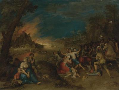 Soldiers Attacking Peasants Before A Burning Village (the Horrors Of War) Artwork by Frans Francken II