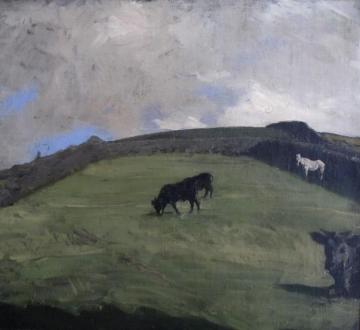 Cattle And White Horse At Pasture Artwork by Sir William Nicholson
