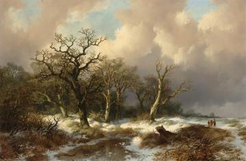 Figures In A Winter Landscape Artwork by Remigius Van Haanen