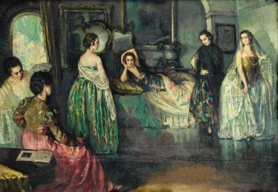 Young Women Wearing Elegant Dresses Artwork by José Cruz Herrera