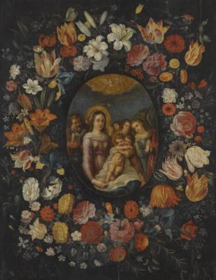 The Virgin And Child With Saint John The Baptist And Joseph Surrounded By A Garland Of Flowers Artwork by Frans Francken II
