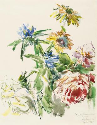 Gentian, Geraniums And Roses Artwork by Oskar Kokoschka