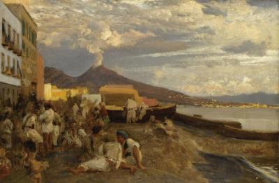 The Bay Of Naples, Vesuvius Beyond (in Der Bucht Von Neapel) Artwork by Oswald Achenbach