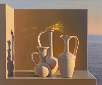 Still Life With Egyptian Pots With Wheat Artwork by David Ligare