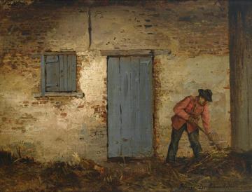 A Peasant At Work In Front Of A Farmhouse Artwork by Henri de Braekeleer
