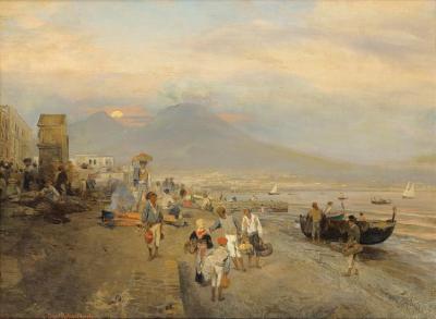 View Of Naples, Sunset Artwork by Oswald Achenbach