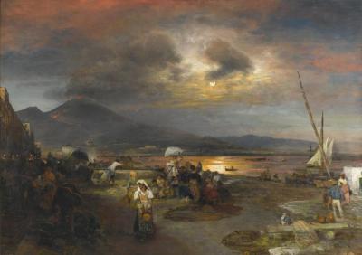 The Bay Of Naples, Vesuvius Beyond Artwork by Oswald Achenbach