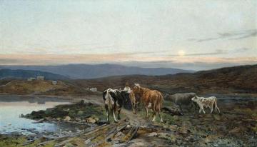 Cattle On A Country Track Artwork by Christian Skredsvig