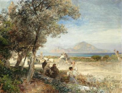 View Of The Bay Of Naples (blick Auf Den Golf Von Neapel) Artwork by Oswald Achenbach