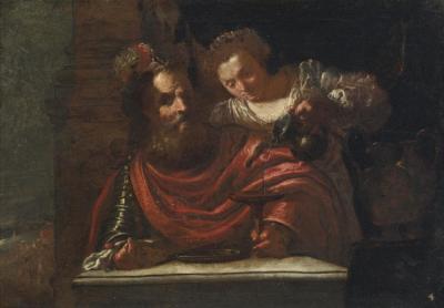 A Bearded Man And A Woman Pouring Wine, Possibly Judith And Holofernes Artwork by Domenico Fetti