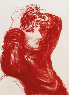 Red Celia Artwork by David Hockney
