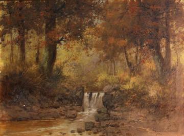 A Forest Interior With A Waterfall In The Foreground Artwork by Laszlo Neogrady