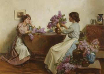 Women Arranging Flowers Artwork by Albert Chevallier Tayler