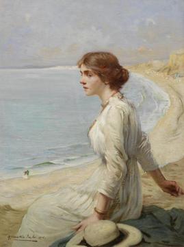 Girl Looking Out To Sea Artwork by Albert Chevallier Tayler