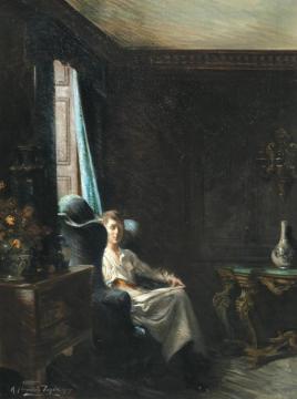 Portrait Of A Woman In A Drawing Room Artwork by Albert Chevallier Tayler