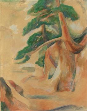 Pine Trees Growing On A Coastline Embankment Artwork by Thomas Hart Benton